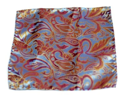 Umberto Algodon Glacier Blue Floral Batik Silk Pocket Square $75 Retail New - Image 1 of 3