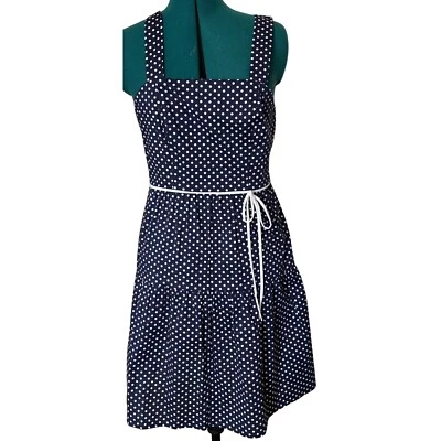 R&K Sleeveless Flare Sundress Polka Dot Navy/White Cotton Blend Women's Size 6 - Image 1 of 4