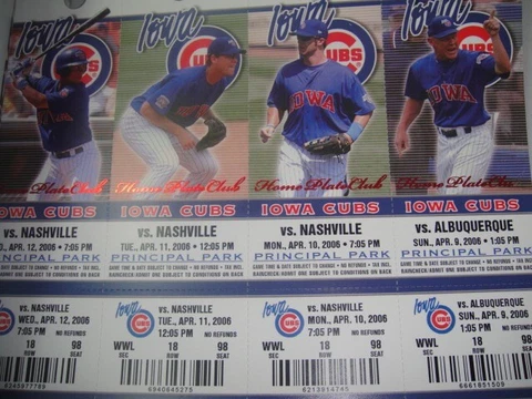 Iowa Cubs 4 Tickets 2006 Season Lot of 3 Sheets Cover