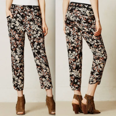 Anthropologie Cartonnier black brown beige floral cropped Nasella pant 8 - Image 1 of 4