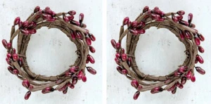 Pip Berry Candle Rings Set/2 Burgundy 1.5 inch for Taper or Chandelier Primitive - Picture 1 of 3