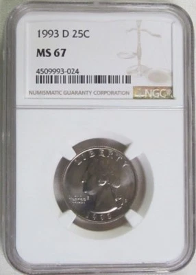 1993 D Washington Quarter - NGC MS 67 (3-024) - Guide $415 - Image 1 of 2