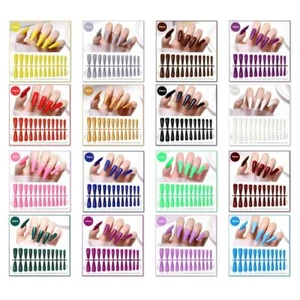 24pcs Long Coffin False Fake Coloured Full Cover Nails Extension Nail Tips - Picture 1 of 17