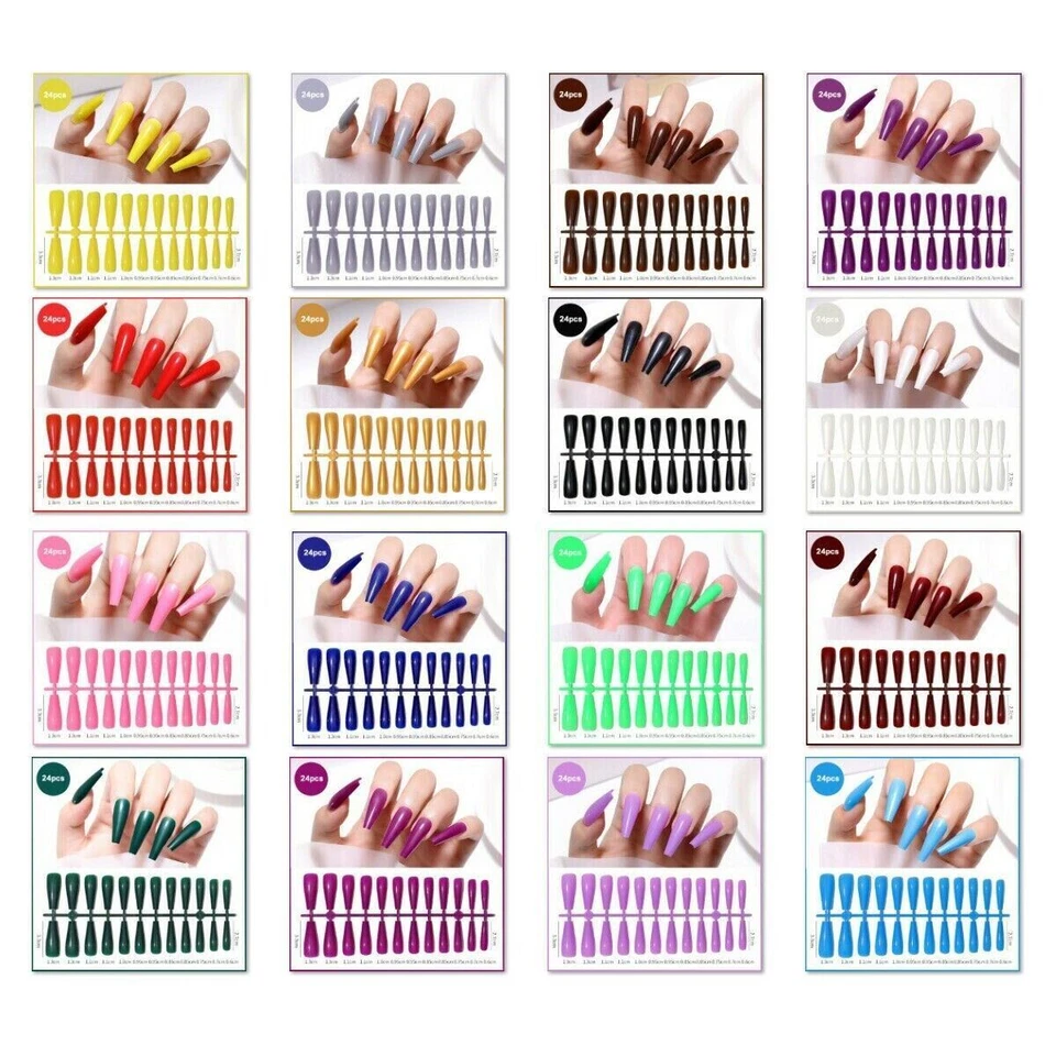24pcs Long Coffin False Fake Coloured Full Cover Nails Extension Nail Tips - Image 1 of 1