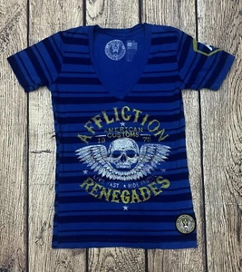 Affliction American Customs Skull V-neck Top Sz. M - Picture 1 of 6
