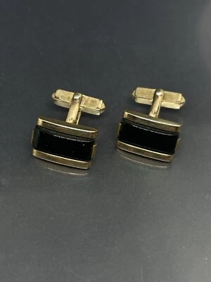 Gemelos Art Deco de vidrio verde rellenos de oro 1/20 12k firmados de colección SWANK para hombre Foto 1 de 4