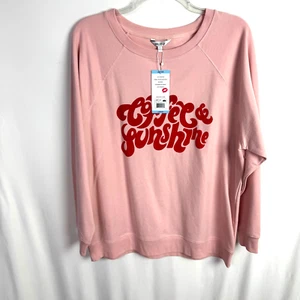 Wildfox Women's Coffee & Sunshine Sweatshirt Size Large Pink Oversized NEW - Picture 1 of 6