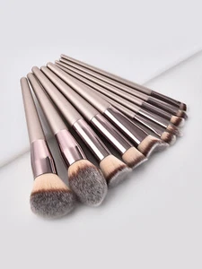 Juego de brochas de maquillaje cosméticas profesionales champán sombra de cejas + bolsa de maquillaje 10 un. - Imagen 1 de 8