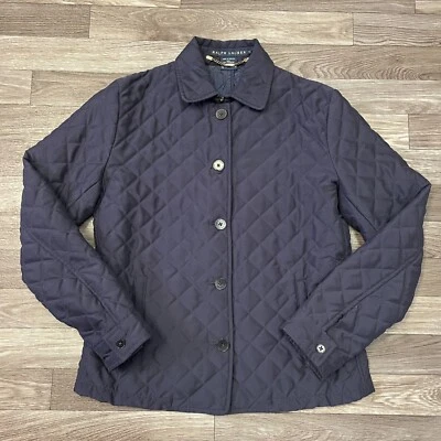 Ralph Lauren Full Button Quilted Jacket Womens Small Solid Blue Classic Designer - Image 1 of 4