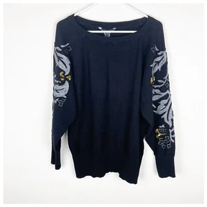 Vintage Sweater 90s Black Merino Wool Embellished French Connection Y2K Medium - Picture 1 of 7
