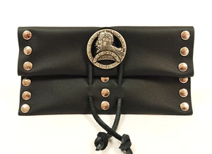 Tabaktasche Geldscheintasche Wikinger Nordmann Leder schwarz Etui Beutel Tabak - Picture 1 of 3
