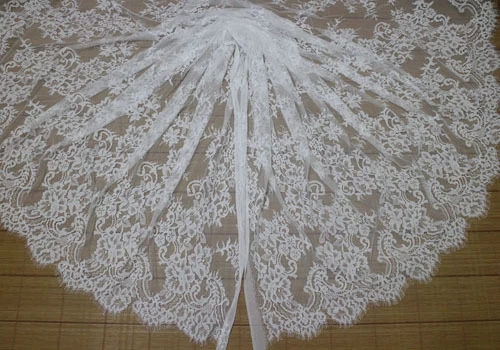 3 Meters French Chantilly Style Eyelash Double Edge Lace Fabric Wedding Dress  - Image 1 of 4