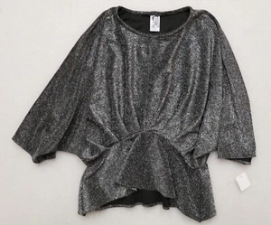 ERGE GIRL'S SIZE L BLACK SHIMMERY TOP BATWING SLEEVE DRESSY SPECIAL OCCASION - Picture 1 of 5