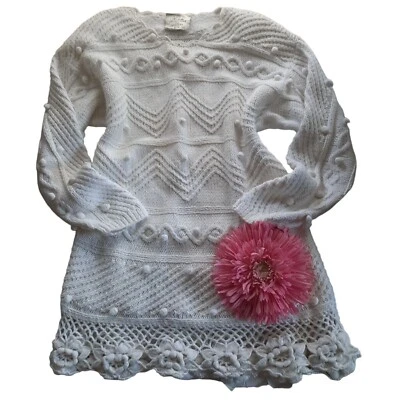 Suéter Vintage Express Tejido a Mano Años 80 Floral Crochet Dobladillo Talla S Informal Raro Foto 1 de 4