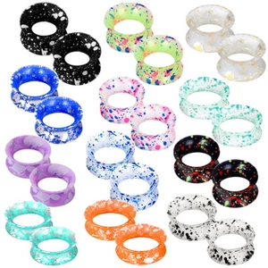 1Pair Graffiti Dots Ear Plugs Flesh Tunnel Expanders Lobe Stretcher Silicone - Picture 1 of 5