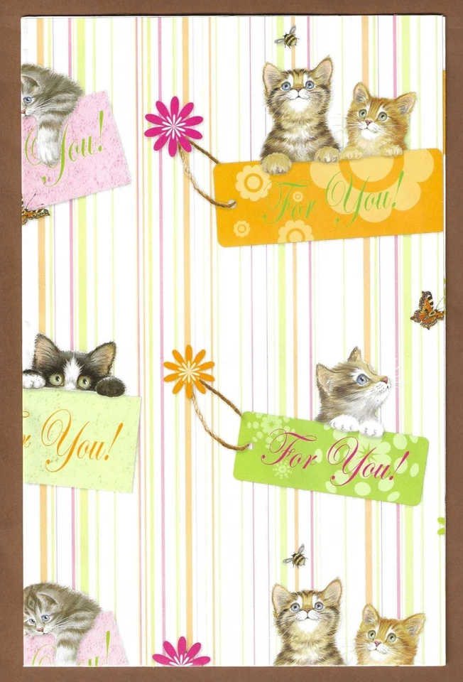 Kitten Gift Wrap, All Occasion, Birthday, Stripes, Kitty Cat Wrapping Paper - Image 1 of 2
