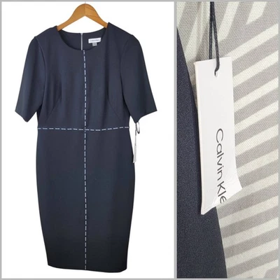 NUEVO Vestido Vaina Calvin Klein 12 Carrera Fiesta Cóctel Hasta la Rodilla Noche Negro Foto 1 de 4