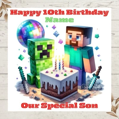 PAIGE BECKETT’S AI CREATIONS Personalised MINECRAFT BIRTHDAY Greetings Card. ANY AGE / NAME / RELATION