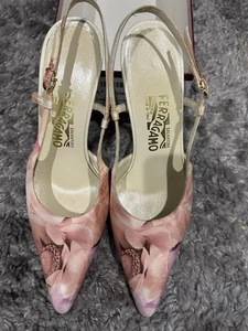 Salvatore Ferragamo Floral Slingback Heels – Size 8– Made in Italy - Picture 1 of 4