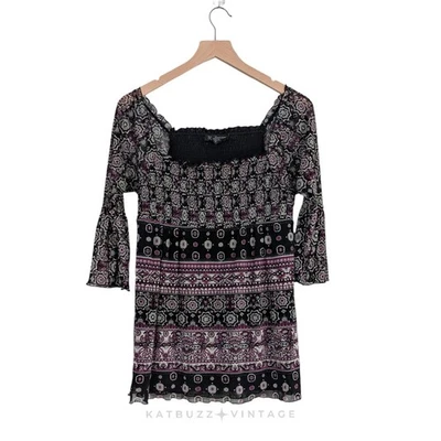 Top Inc Babydoll M Negro Púrpura Y2K Malla Caprichosa Floral De Colección Calado Foto 1 de 4