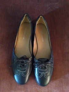 Enzo Angiolini schwarze Halbschuhe flache Schuhe schwarz mit weißer Fadenschleife Größe 8 M - Bild 1 von 11
