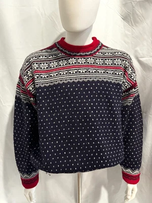 VINTAGE Lands End Sweatshirt Mens L Blue Nordic Wool Fair Isle Crewneck Ski - Image 1 of 4