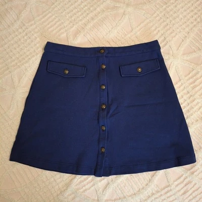 Modcloth Women's Size Large Retro A-Line Skirt Royal Blue Buttons 1960s Stretch - Image 1 of 4
