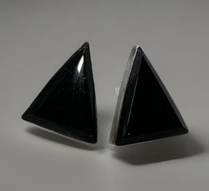 Mexico ROL Handmade CO-03 925 Sterling Black Onyx Triangle Post Earrings 9.8g - Picture 1 of 7