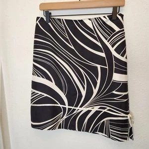 GRACE ELEMENTS Silk Geometric Print Knee Length Skirt Black and White Swirl - Picture 1 of 10