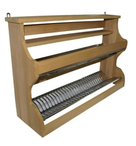 Piattaia in legno di faggio naturale con scolapiatti in acciaio inox credenza - Foto 1 di 3