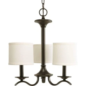 Inspire 3-Light Antique Bronze Off-White Shade Empire Chandelier by Progress L. - Picture 1 of 5