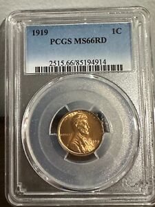1919 US Lincoln Wheat Cent Penny PCGS MS 66 Red