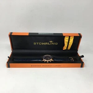 Stuhrling Rialto Quartz Chronograph w/Tachymeter Men's Watch 44mm Blue/Rose Gold - Picture 1 of 11