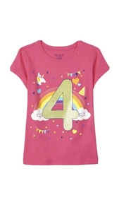 Children’s Place Little girls 4th Birthday Birthday t shirt Short Sleeve Unicorn - Picture 1 of 1