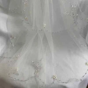 WOMEN'S DOUBLE LAYER VEIL PEARL AND SEQUENCE WHITE OR ECRU - Picture 1 of 11