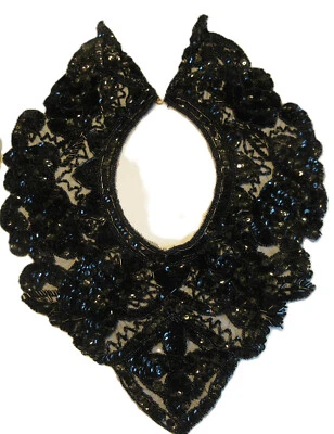 Винтажный воротник бисер блестки черный Bugle и круглый латуни на Net кольцо застежки 1980-х? - Изображение 1 из 4