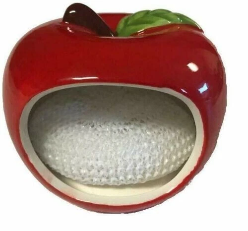 Soporte de cerámica APPLE Scrubby con esponja Scrubbie fregadero de cocina almohadilla para fregar carrito Foto 1 de 1