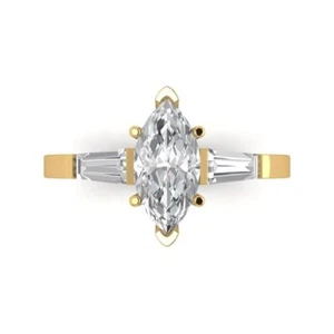 2 cttw Three-Stone White Sapphire Engagement Ring - 14K Solid Gold (Yellow Gold) - Picture 1 of 11