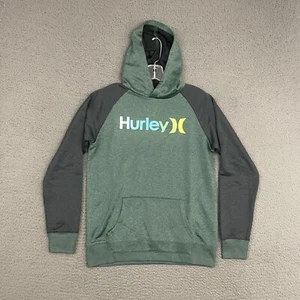 Hurley Hoodie Boys XL Green Gray Spell Out Pullover Pocket Beach Outdoor - Picture 1 of 9