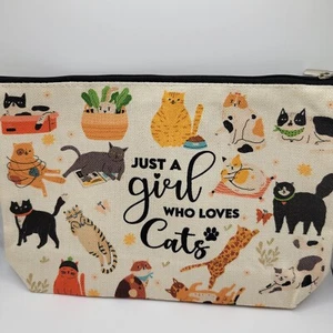 Just a Girl Who Loves Cats Makeup Bag, Cats Travel Toiletry Cute Cosmetic Bag - Picture 1 of 7