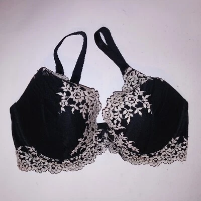 Wacoal 胸罩 34DD 黑色白色花卉蕾丝浅衬里钢圈 — 第 1/4 张图片