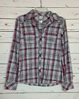 The North Face Women's S Small Gray Pink Plaid Button Up Long Sleeve Top Shirt