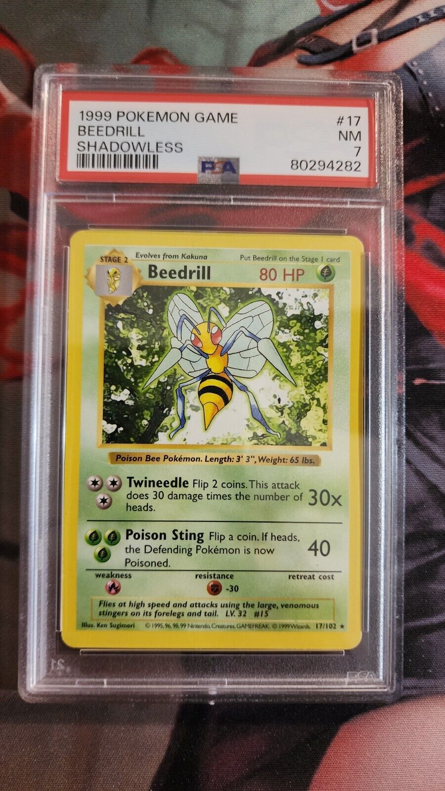 1999 Pokemon Base Set SHADOWLESS #17 Beedrill Rare PSA 7 NM