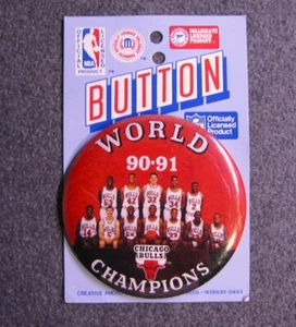 1990-91 Chicago Bulls Michael Jordan World Champions 3.5" Pinback Button ON CARD - Bild 1 von 4