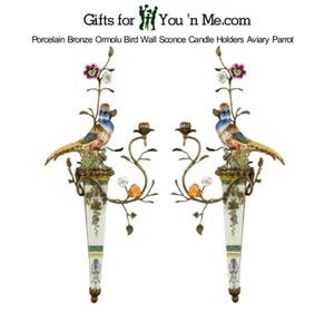 30"H Porcelain Bronze Ormolu Aviary Parrot Wall Sconce Candle Holders - Set of 2 - Picture 1 of 5