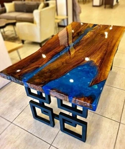 84" x 42" Epoxy Resin Kitchen Table Top Durable Surface Contemporary Dining - Picture 1 of 7