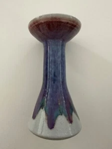 Californian Studio Pottery Maroon & Blue Drip Glaze Stoneware Vase 7.25” Signed - Picture 1 of 10