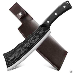 8inch Meat Cleaver Boning Knife High Carbon Steel Sharp Kitchen Forged w/ Sheath - Picture 1 of 15