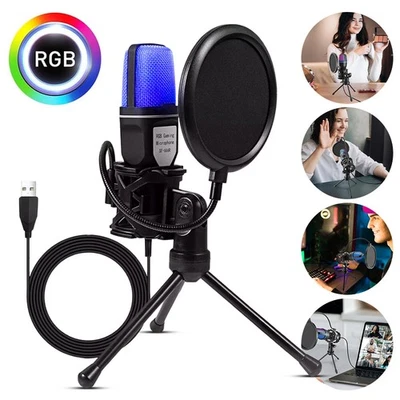 Gaming Mikrofon PC Microphone Streaming Podcast USB Kondensator mit Arm Ständer - Bild 1 von 4