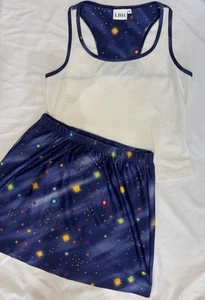 LBH Tennis Skirt Set Girl's L Blue White Racer Tank Jrs Vintage '90s Coquette - Picture 1 of 8
